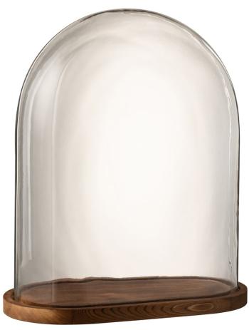 Hnědý dřevěný oválný podnos se skleněným poklopem Bell Jar - 43*23*51cm 7774