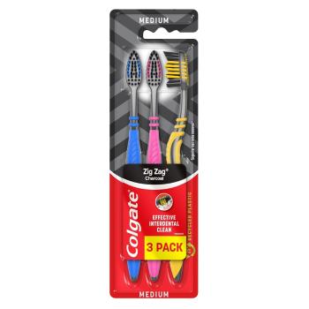 COLGATE Zubná kefka ZIG ZAG Charcoal Medium 3 ks