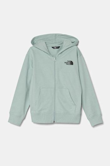 Dětská bavlněná mikina The North Face FZ OVERSIZE LIGHT HOODIE tyrkysová barva, s kapucí, s potiskem, NF0A89HG1OC1