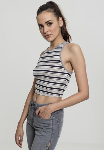 Urban Classics Ladies Rib Stripe Cropped Top navy/white/grey - L