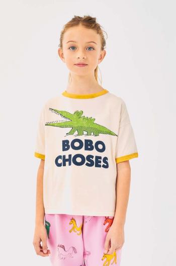 Dětské bavlněné tričko Bobo Choses Talking Crocodile béžová barva, s potiskem, 224AC002