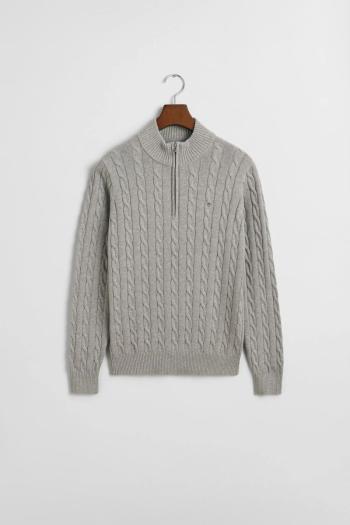 SVETR GANT COTTON CABLE HALF ZIP GREY MELANGE