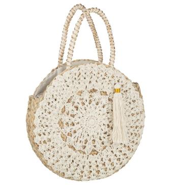 Plážová kulatá taška z mořské trávy s krajkou Beach Bag Lace - Ø 40*7cm 41761