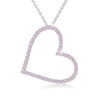 Náhrdelník zo striebra 925, kontúra symetrického srdca z ružových zirkónov