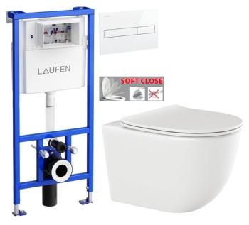 LAUFEN Rámový podomítkový modul CW1 SET s bílým tlačítkem + WC INVENA TINOS  + SEDÁTKO H8946600000001BI NO1