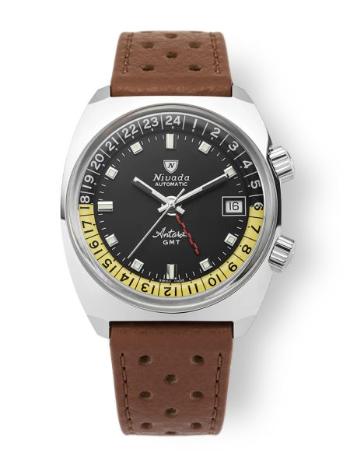 Nivada Grenchen Antarctic GMT - Black - Brown Racing Strap