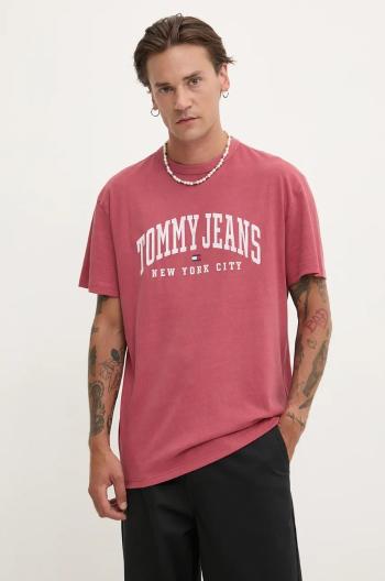 Bavlněné tričko Tommy Jeans červená barva, s potiskem, DM0DM19699