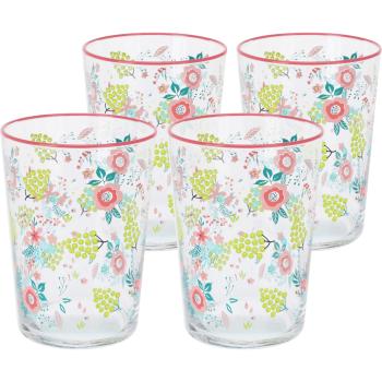 Set 4 pahare Flowers & Fruits 510 ml , roz, roz