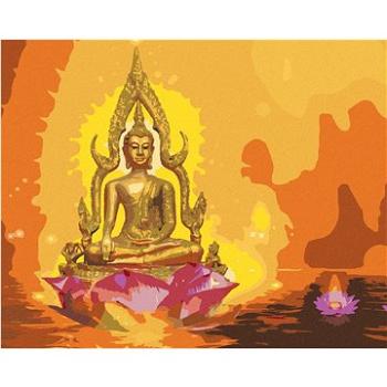 Diamondi - Diamantové malování - BUDDHA V LOTOSU A ORANŽOVÉ POZADÍ, 40x50 cm, bez rámu a bez vypnutí (605973A)