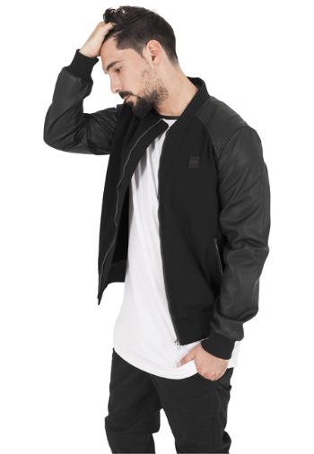 Urban Classics Cotton Bomber Leather Imitation Sleeve Jacket black/black - S