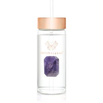 Crystallove Amethyst Straw Water Bottle skleněná láhev na vodu s brčkem 400 ml
