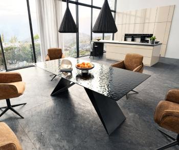 Jídelní stůl Edge 200x100 kouřové černé reliéfní sklo 3D design
