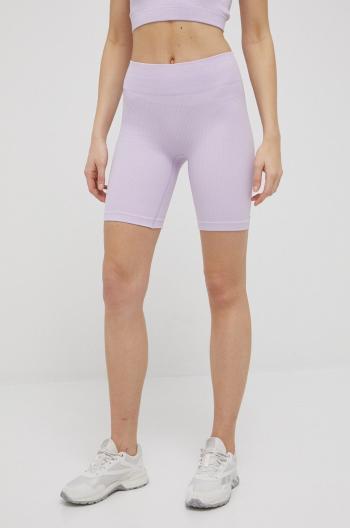 Kraťasy Guess dámské, fialová barva, hladké, medium waist