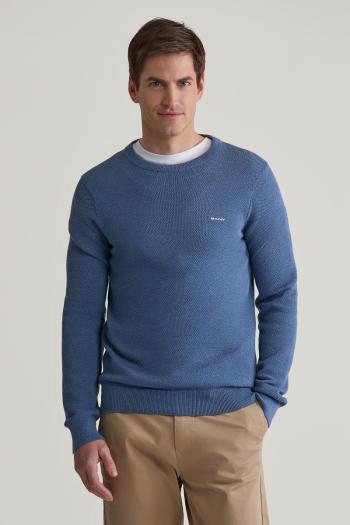 SVETR GANT COTTON PIQUE C-NECK DENIM BLUE MELANGE