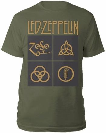 Led Zeppelin Tričko Gold Symbols in Black Square Unisex Green L