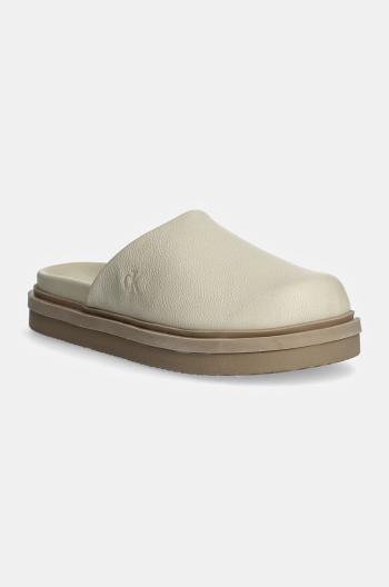 Kožené pantofle Calvin Klein Jeans HOME CLOG SLIDE MG LTH dámské, béžová barva, YW0YW01686