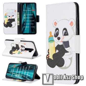 Notesz tok / flip tok - PANDA MINTÁS - asztali tartó funkciós, oldalra nyíló, rejtett mágneses záródás, bankkártyatartó zseb, szilikon belső - Xiaomi Redmi Note 8 Pro