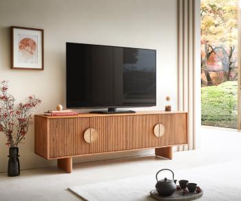 TV stolek Surimu 175 cm akácie světle hnědá 4 dvířka korkové