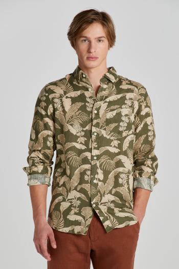 KOŠILE GANT REG LINEN PRINT SHIRT JUNIPER GREEN