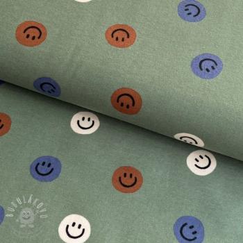 Pamutvászon FLANNEL Happy faces army green