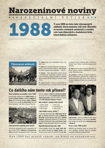 Narozeninové noviny 1988  s vlastním textem a fotografií, S textem