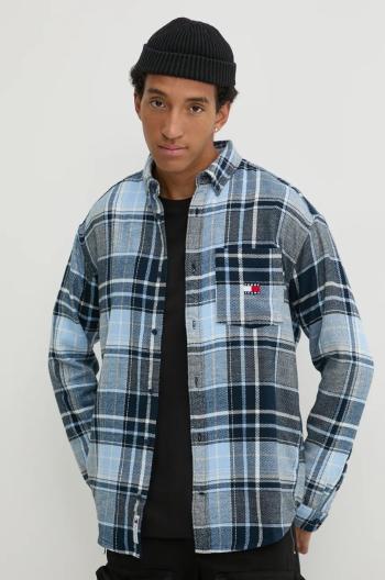 Bavlněná košile Tommy Jeans modrá barva, relaxed, s límečkem button-down, DM0DM20597