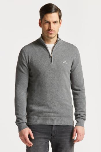 SVETR GANT COTTON PIQUE HALF ZIP DARK GREY MELANGE