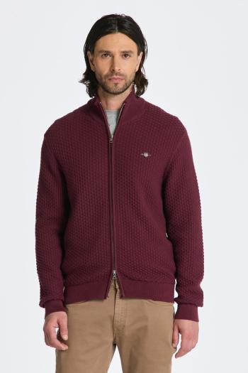 SVETR GANT COTTON TEXTURE ZIP CARDIGAN RED SHADOW