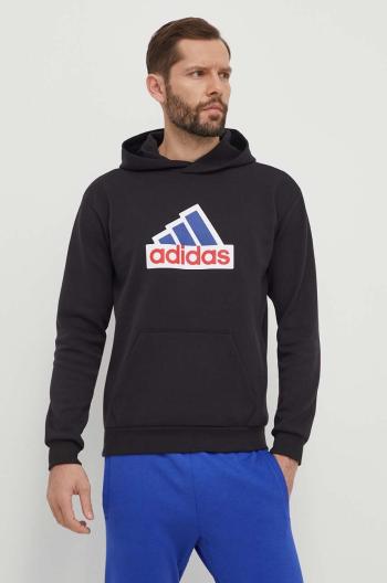 Mikina adidas pánská, černá barva, s kapucí, s potiskem, IS3233