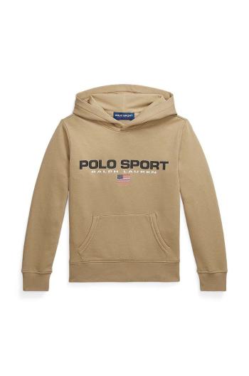 Dětská mikina Polo Ralph Lauren béžová barva, s kapucí, s potiskem, 323962111003