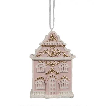 Růžová závěsná vánoční ozdoba perníková chaloupka Gingerbread - 6*4*9 cm 6PR4205