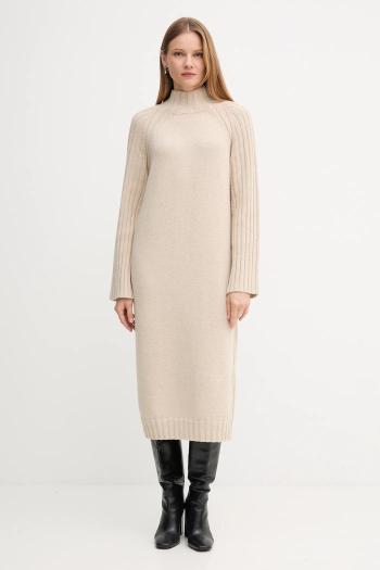 Vlnená sukňa Barbour VERA béžová farba, midi, rovný strih, LDR0940