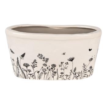 Béžový oválný obal na květináč s lučními květy Flora And Fauna L - 27*13*14 cm 6CEFAF0003L