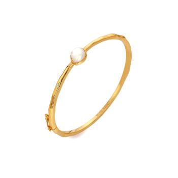 Hot Diamonds Pevný pozlacený náramek s diamantem a perletí Golden Edit Soul DC215