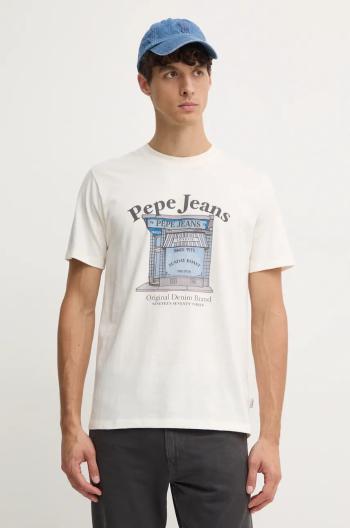 Bavlněné tričko Pepe Jeans AGGO béžová barva, s potiskem, PM509638