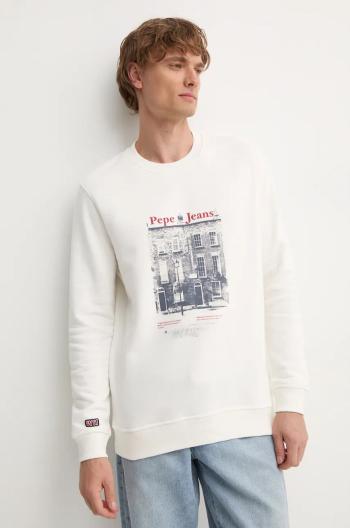 Bavlněná mikina Pepe Jeans SOREN CREW pánská, béžová barva, s potiskem, PM582724