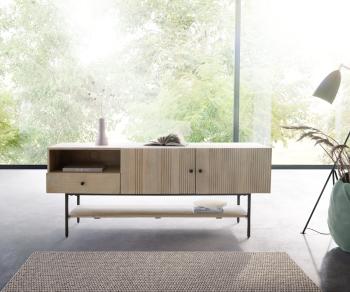 TV stolek Nessa 160x40 cm mango bílá 1 zásuvka 2 dvířka černý