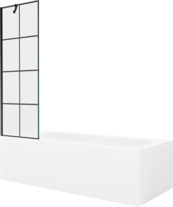 MEXEN/S Vega obdélníková vana 150 x 70 cm s panelem + vanová zástěna 60 cm, černá vzor 550115070X9506007077