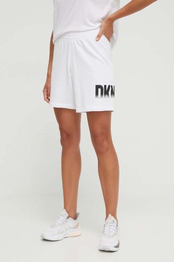 Kraťasy Dkny dámské, bílá barva, s potiskem, high waist, DP3S5165