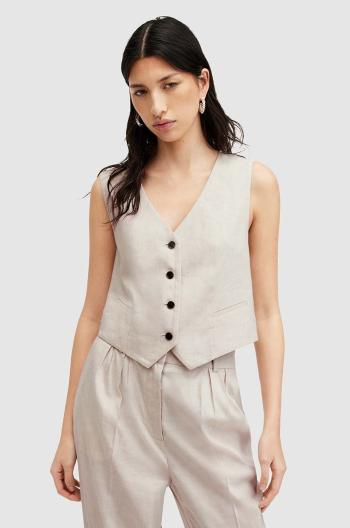 Lněná vesta AllSaints WHITNEY WAISTCOAT béžová barva, W035QA