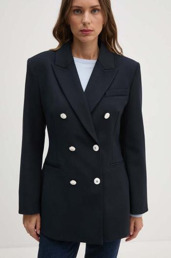 Blazer s příměsí vlny Tommy Hilfiger tmavomodrá barva, dvouřadový, WW0WW42245