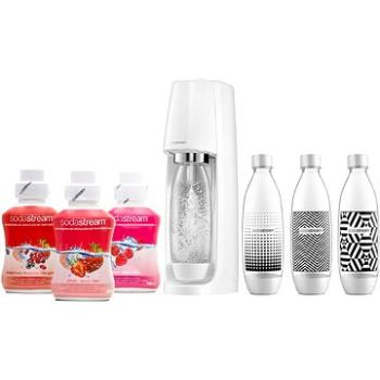 SodaStream Spirit White + láhev+ příchutě JAHODA, ZAHRADNÍ OVOCE, MALINA