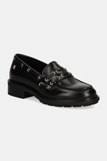 Kožené mokasíny Tommy Hilfiger NAUTICAL EYELETS LEATHER LOAFER dámské, černá barva, na platformě, FW0FW08148