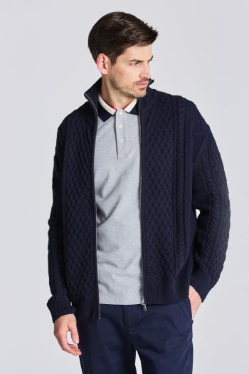 SVETR GANT D2. ARAN CABLE FULLZIP EVENING BLUE