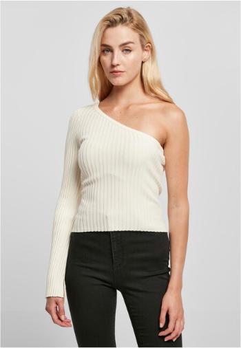 Urban Classics Ladies Short Rib Knit One Sleeve Sweater whitesand - L