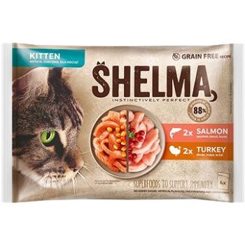 Shelma Kitten bezobilné dušené filetky losos a krůta 4 × 85 g ( 8595606406988)