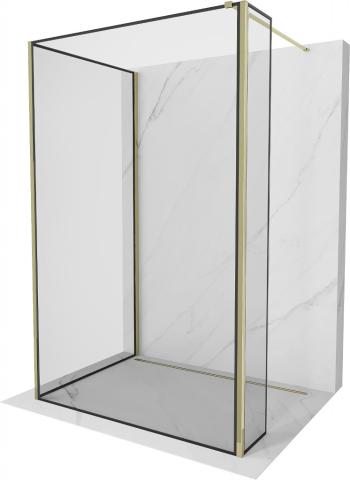 MEXEN/S Kioto Sprchová zástěna WALK-IN 130 x 110 x 40 cm, černý vzor, zlatá 800-130-110-221-50-70-040