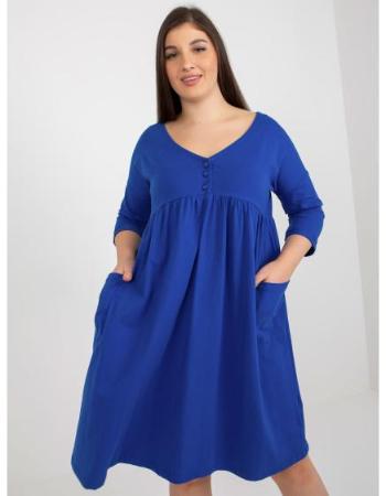 Dámské šaty s 3/4 rukávy s potiskem plus size SIARA tmavě modré 