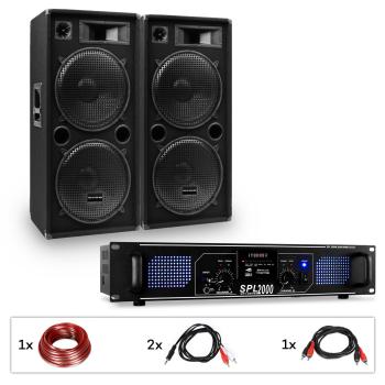 Auna Pro PW-2522 MKII, PA sada, zesilovač, 2 pasivní 15" PA reproduktory, 750 W RMS/1500 W max., 3pásmové