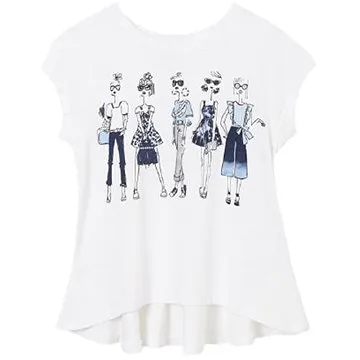 MAYORAL dívčí tričko KR s ženami, bílá/modrá - 128 cm (335652)